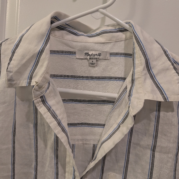 Madewell OG Sheer Oversized Striped White and Blue Button-Up Shirt - Picture 6 of 11